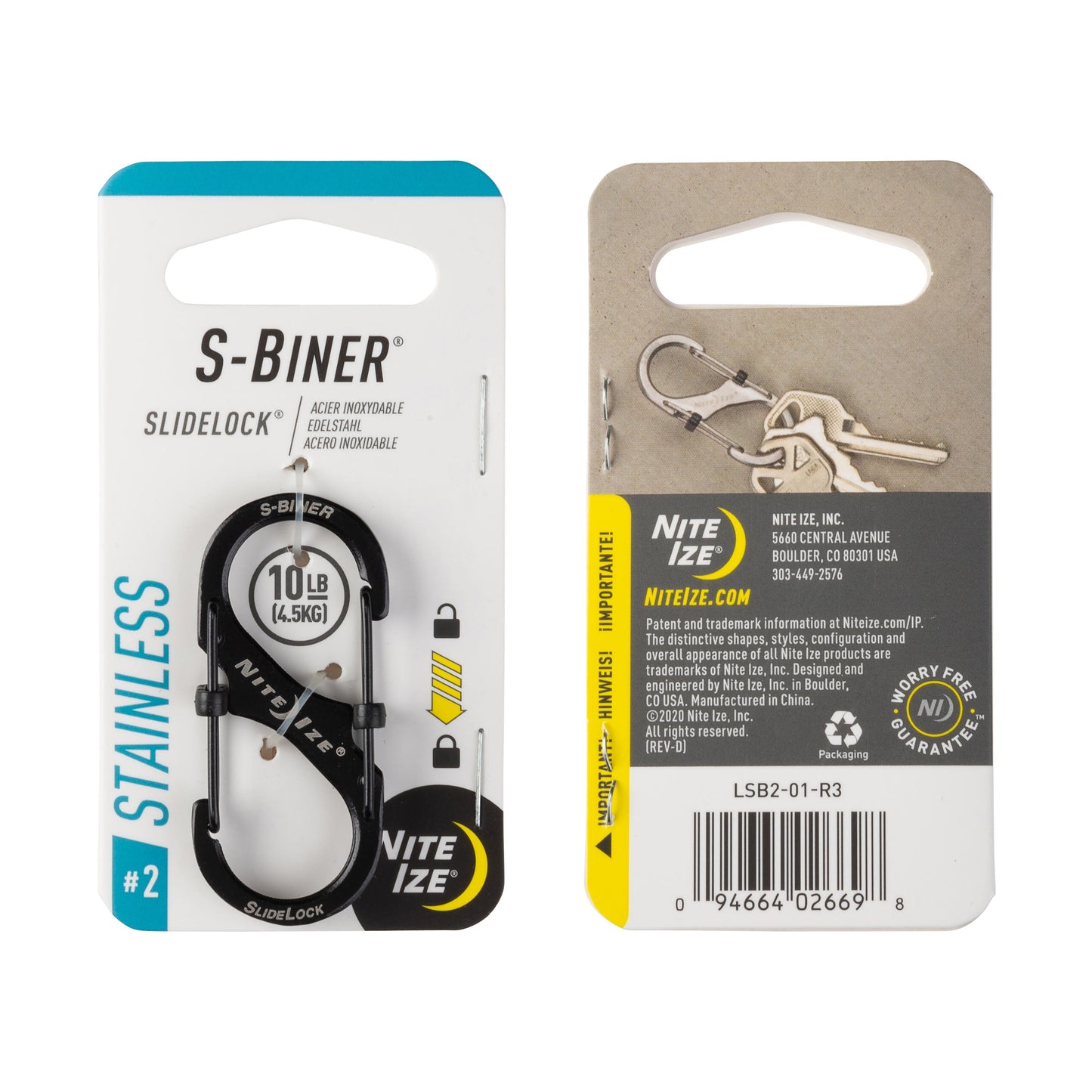 Nite Ize S-Biner Slidelock SS #2 (Black) LSB2-01-R3