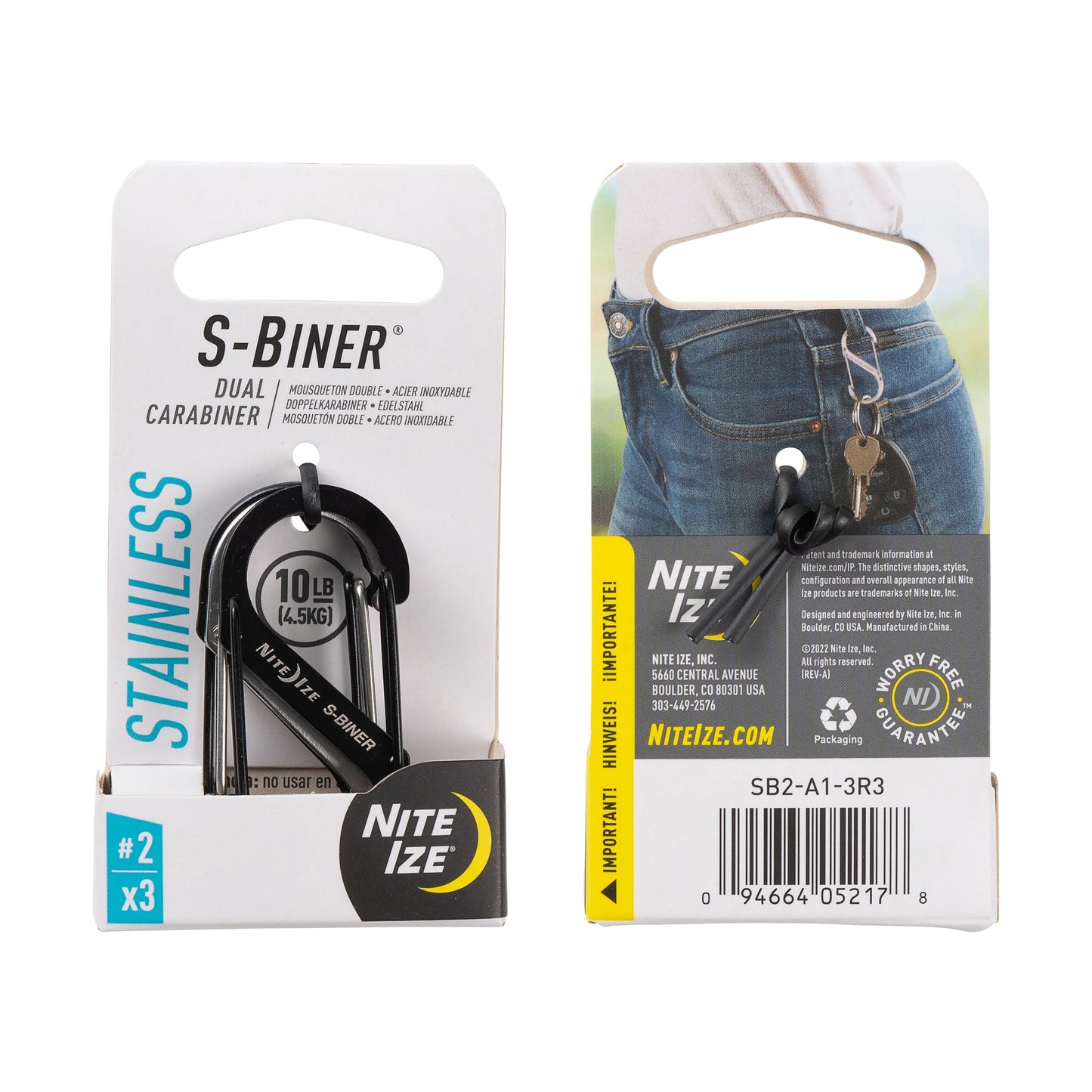 Nite Ize S-Biner SS Dual-Biner #4 (3pc Pack) (Black/Stainless) SB4-A1-3R3